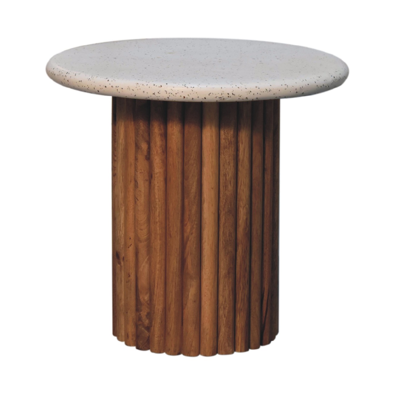 Solid Mango Wood Oak and Terrazzo Finished Ridged Edge Serenity End Table - Image 2