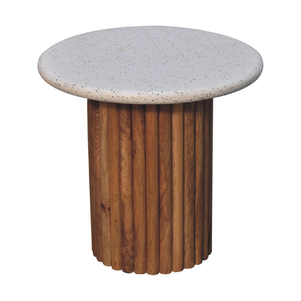 Solid Mango Wood Oak and Terrazzo Finished Ridged Edge Serenity End Table - Image 3