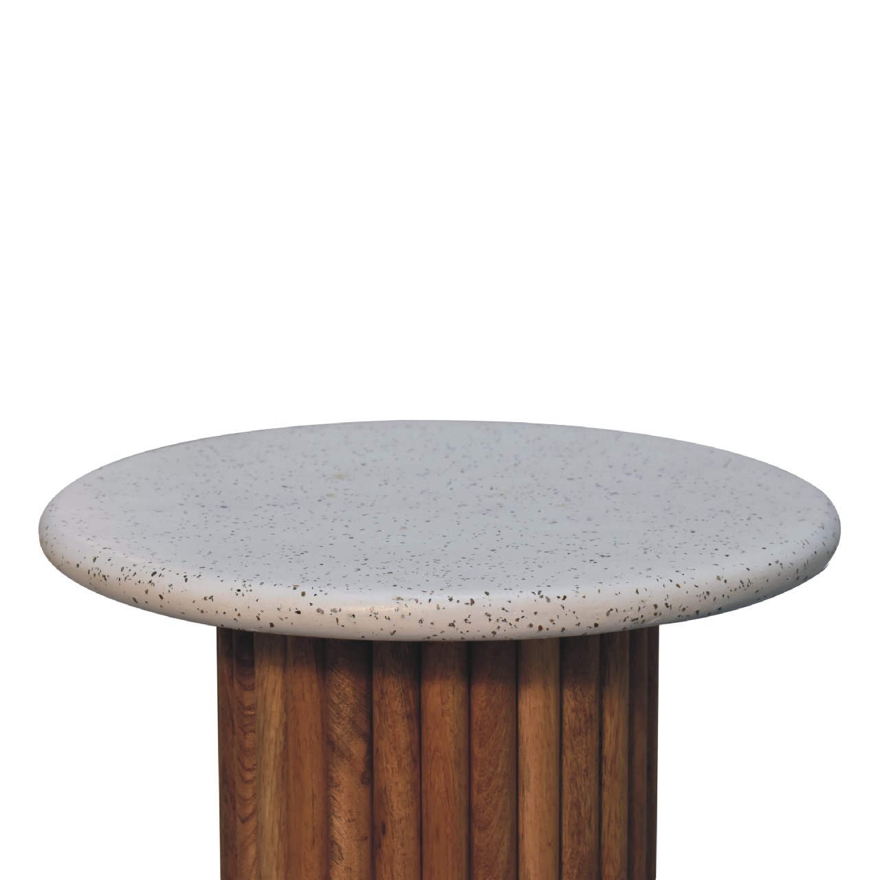 Solid Mango Wood Oak and Terrazzo Finished Ridged Edge Serenity End Table - Image 4