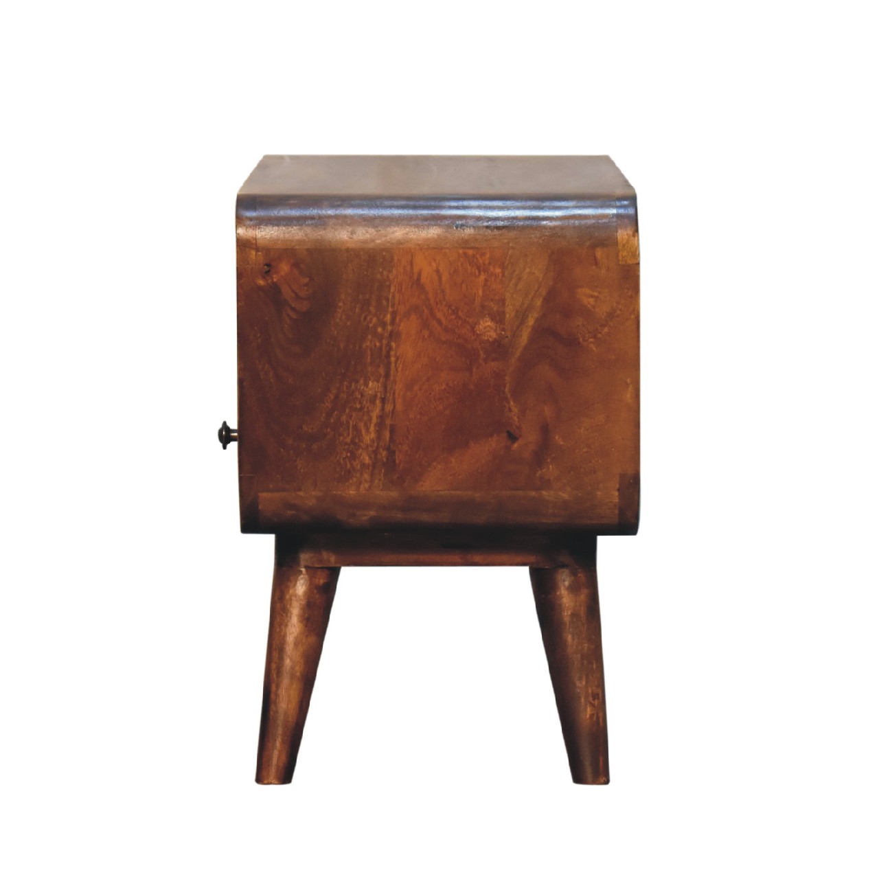 Solid Mango Wood Mini Chestnut Finished 1 Drawer Curved Media Unit - Image 8