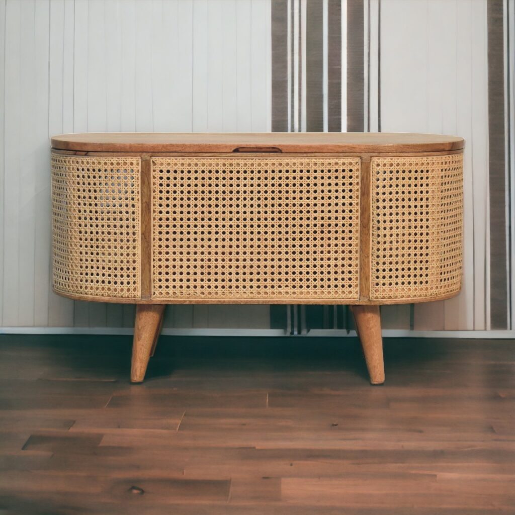 Solid Mango Wood Oak Finished Oval Lid Up Larissa Ottoman/Blanket Box