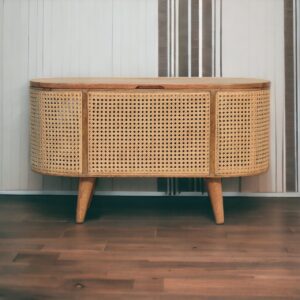 Solid Mango Wood Oak Finished Oval Lid Up Larissa Ottoman/Blanket Box