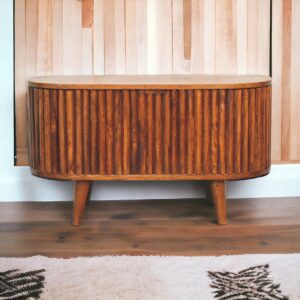 Solid Mango Wood Chestnut Finished Ridged Reeve Blanket Box