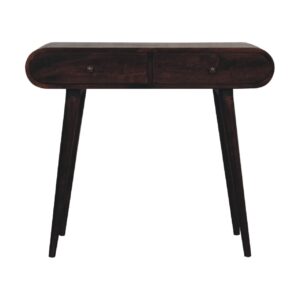 Solid Mango Wood California Walnut Finished 2 Drawer Curved Edge Console Table