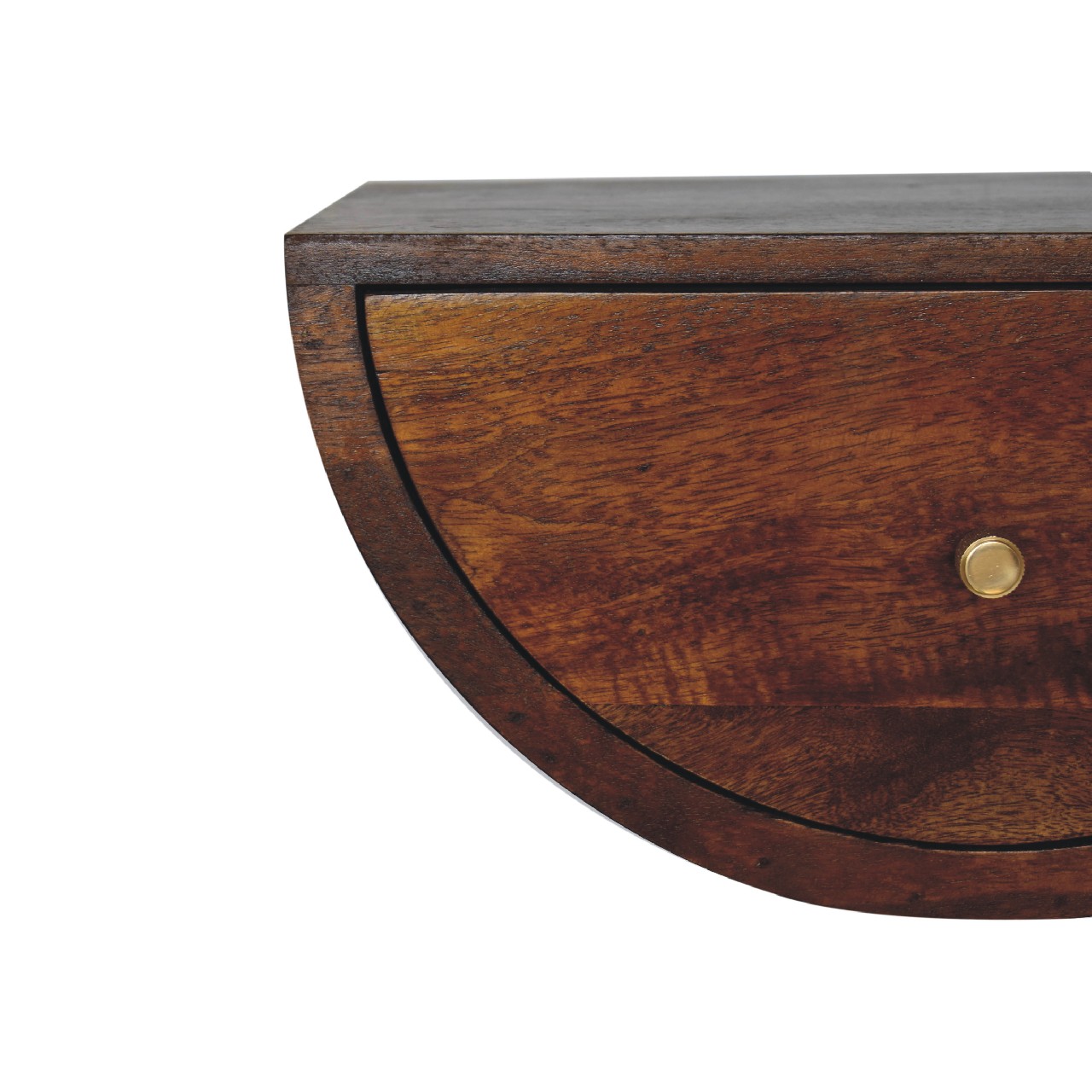 Solid Mango Wood Chestnut Finished Crescent Floating Wall Mounted Bedside - Image 4