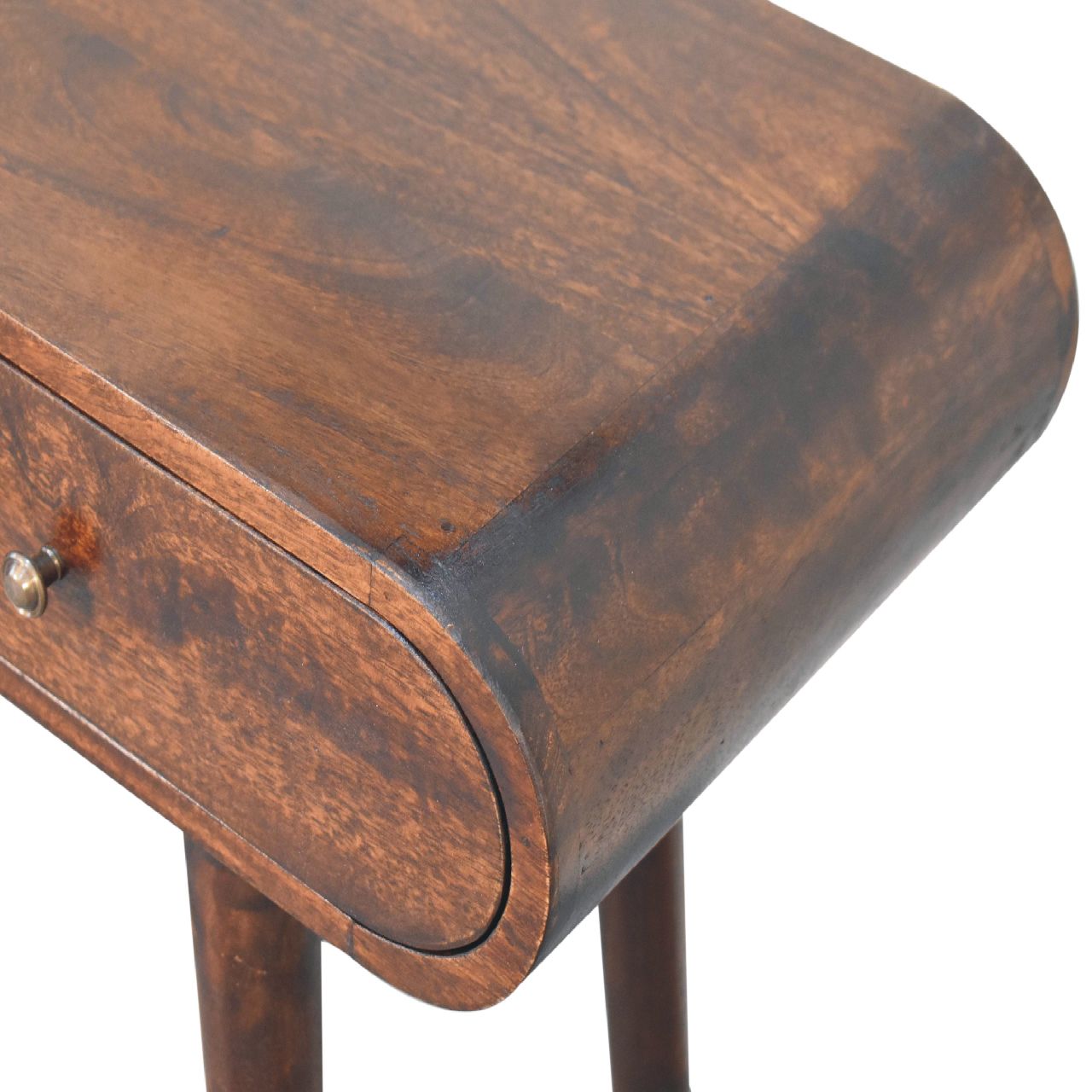 Solid Mango Wood California Walnut Finished 2 Drawer Curved Edge Console Table - Image 5