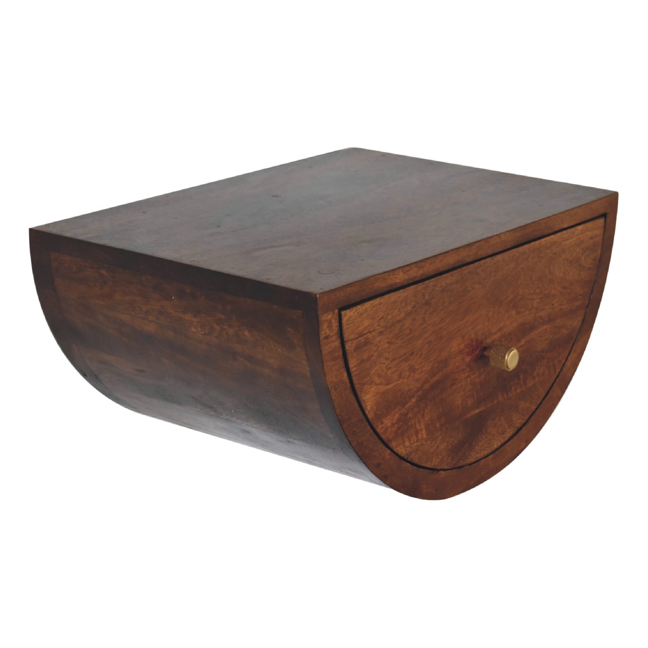 Solid Mango Wood Chestnut Finished Crescent Floating Wall Mounted Bedside - Image 5