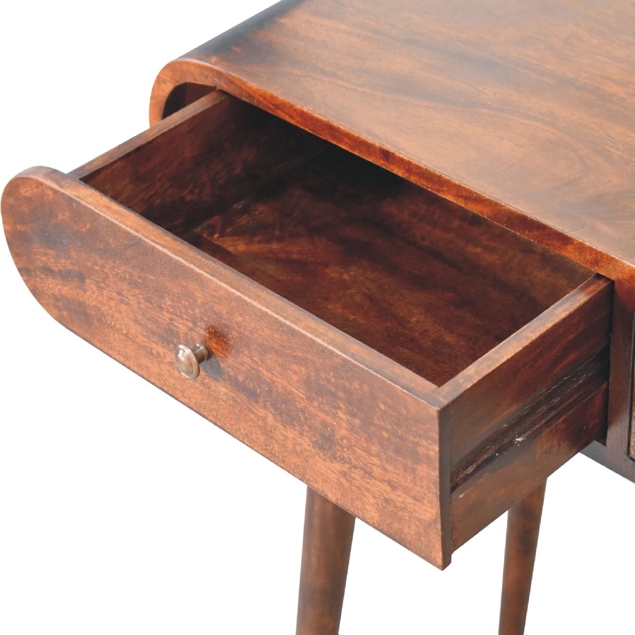 Solid Mango Wood California Walnut Finished 2 Drawer Curved Edge Console Table - Image 6