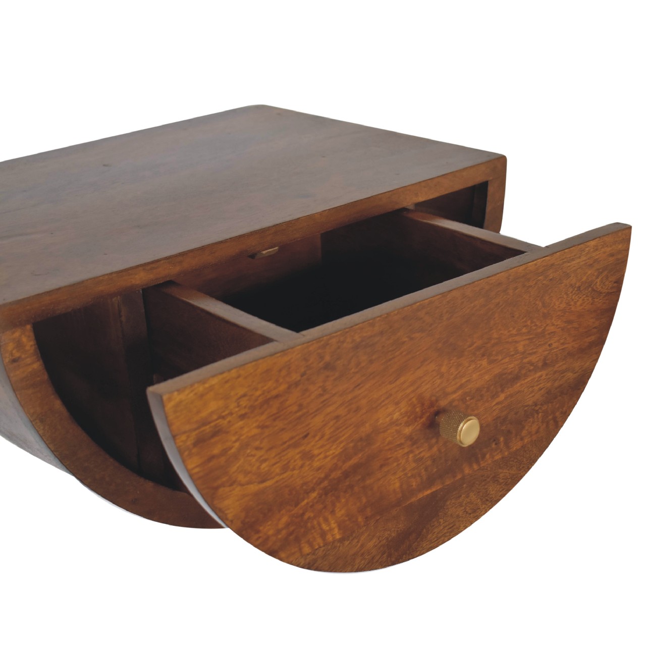 Solid Mango Wood Chestnut Finished Crescent Floating Wall Mounted Bedside - Image 6