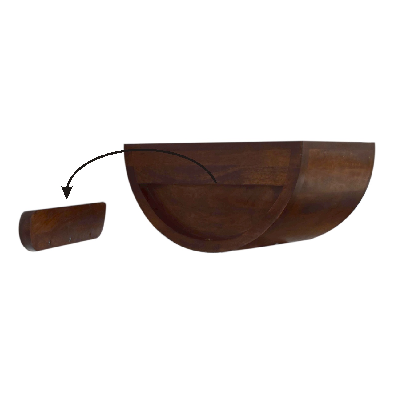 Solid Mango Wood Chestnut Finished Crescent Floating Wall Mounted Bedside - Image 9