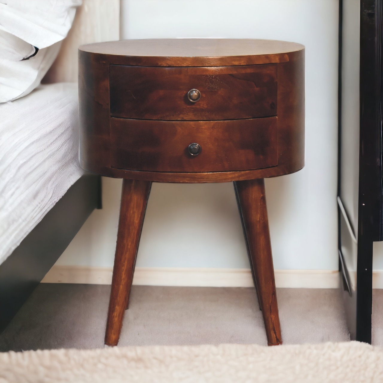 Solid Mango Wood Chestnut Finished 2 Drawer Odyssey Bedside
