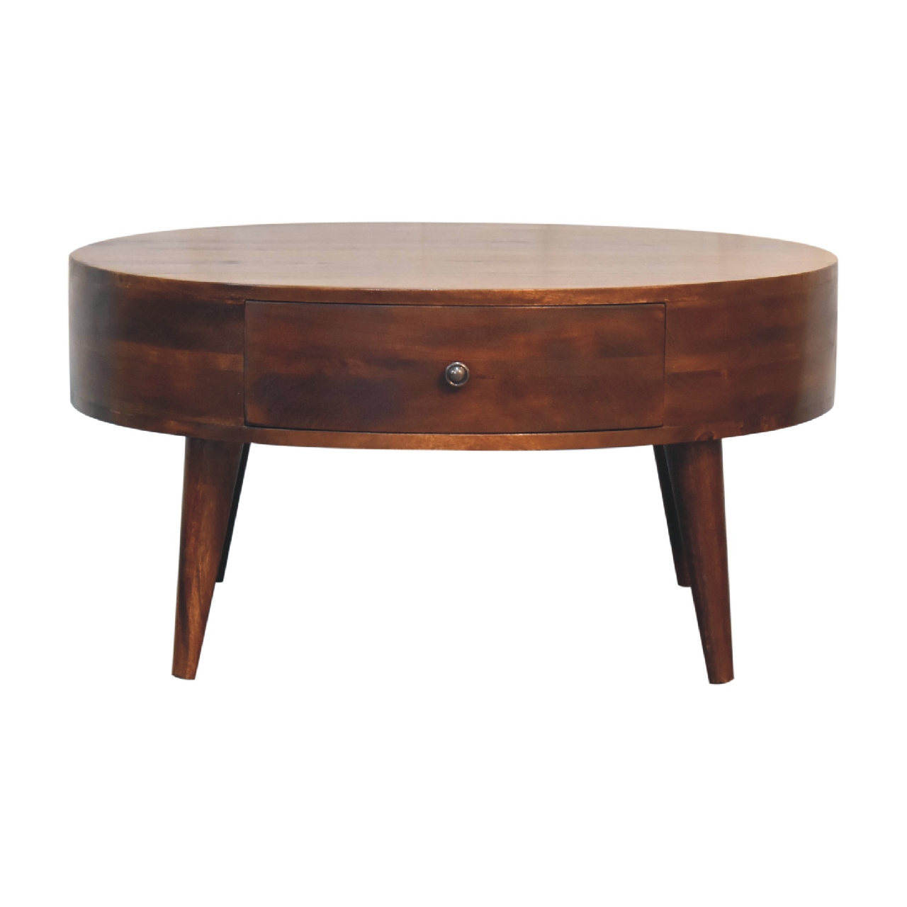 Solid Mango Wood Chestnut Finished 2 Drawer Odyssey Round Coffee Table - Image 2