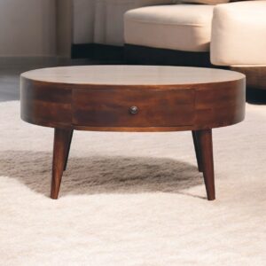 Solid Mango Wood Chestnut Finished 2 Drawer Odyssey Round Coffee Table