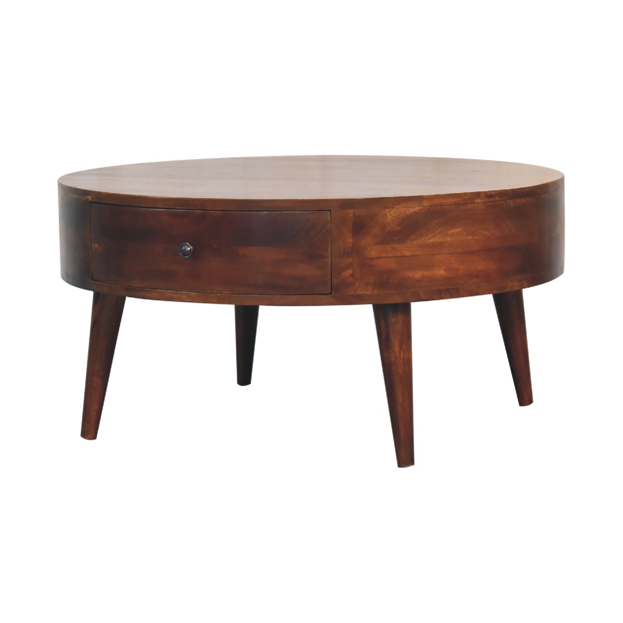 Solid Mango Wood Chestnut Finished 2 Drawer Odyssey Round Coffee Table - Image 3