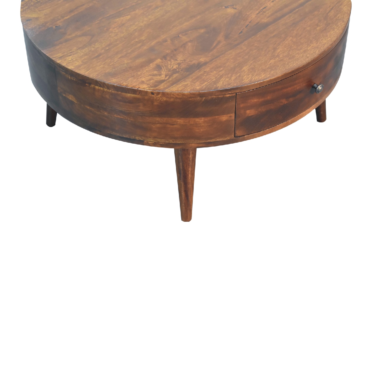 Solid Mango Wood Chestnut Finished 2 Drawer Odyssey Round Coffee Table - Image 4