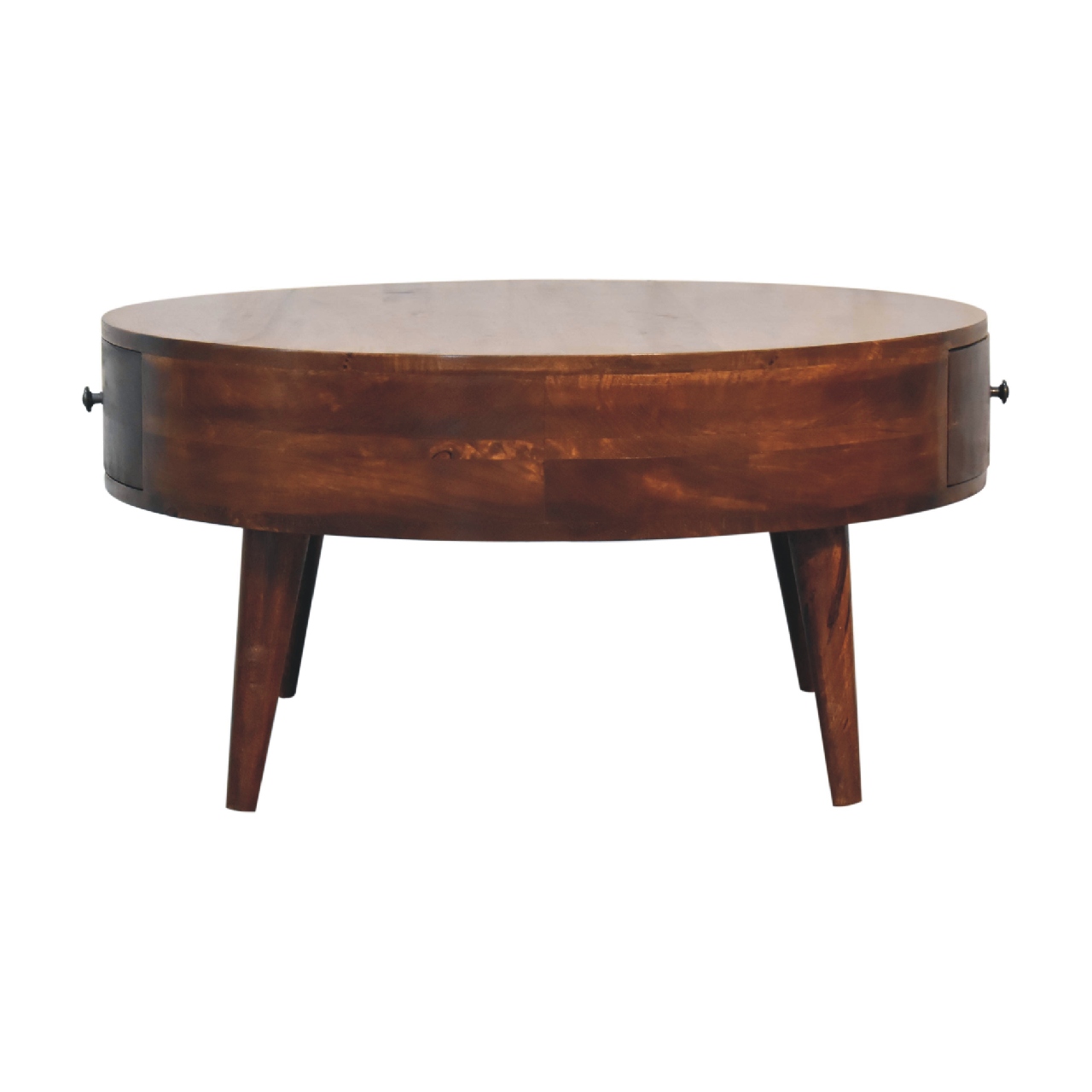 Solid Mango Wood Chestnut Finished 2 Drawer Odyssey Round Coffee Table - Image 9