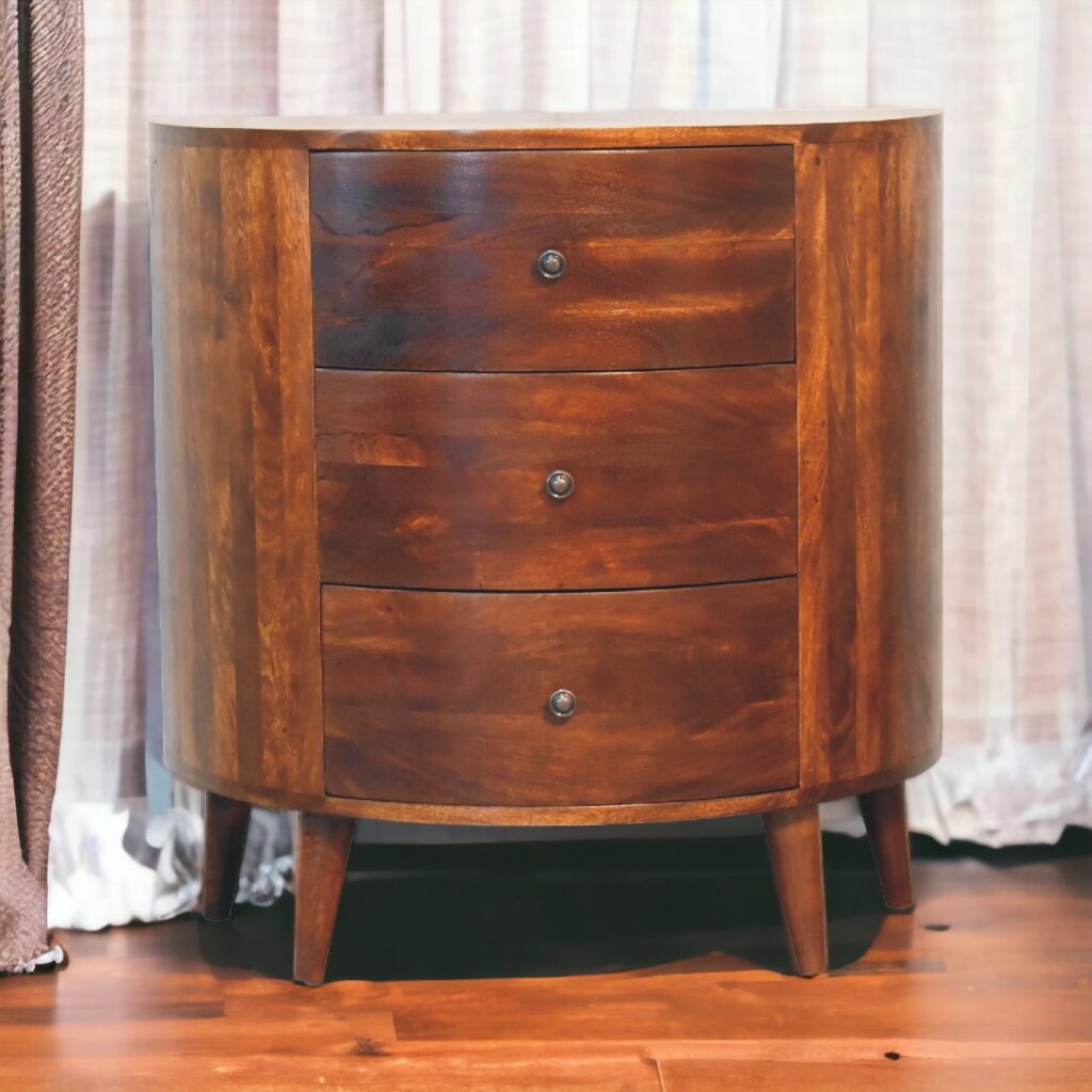 Solid Mango Wood Chestnut Finished 3 Drawer Odyssey Chest of Drawers