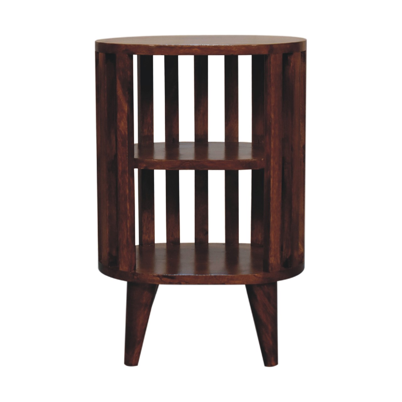 Solid Mango Wood Chestnut Finished Japanese Style Ariella 2 Shelf Bedside