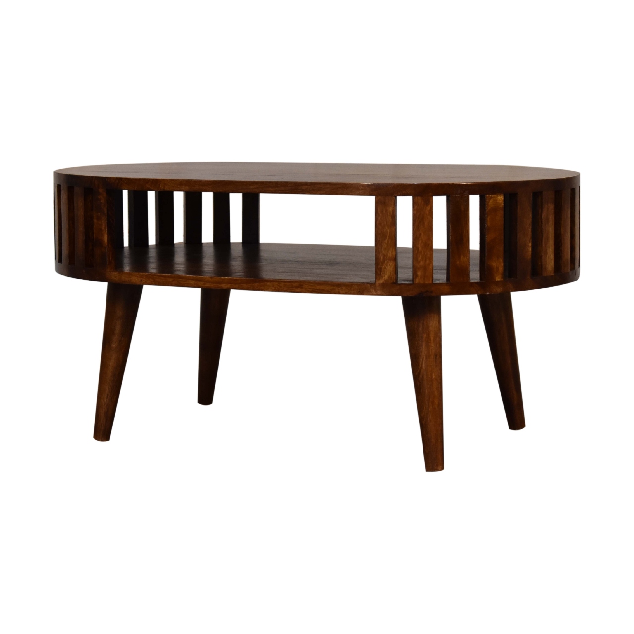 Solid Mango Wood Chestnut Finished Japanese Style Open Ariella Coffee Table - Image 2