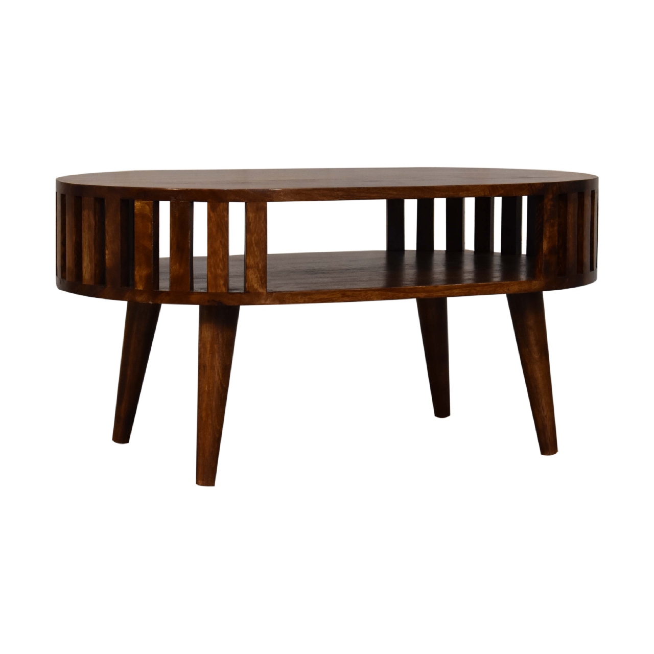Solid Mango Wood Chestnut Finished Japanese Style Open Ariella Coffee Table - Image 3
