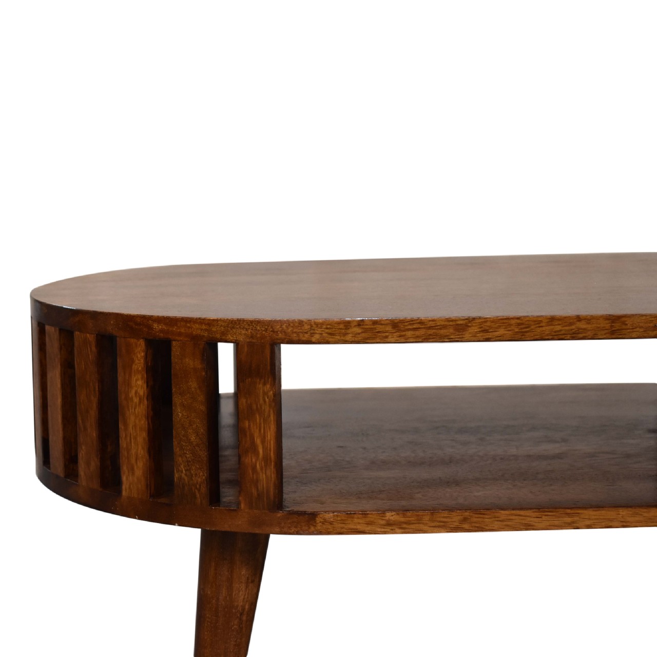 Solid Mango Wood Chestnut Finished Japanese Style Open Ariella Coffee Table - Image 4