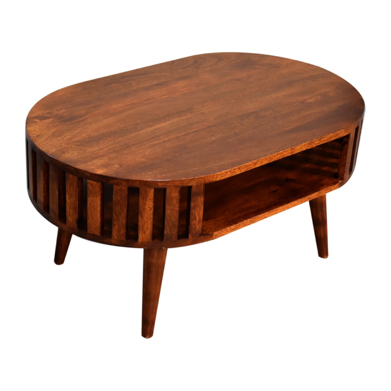 Solid Mango Wood Chestnut Finished Japanese Style Open Ariella Coffee Table - Image 6