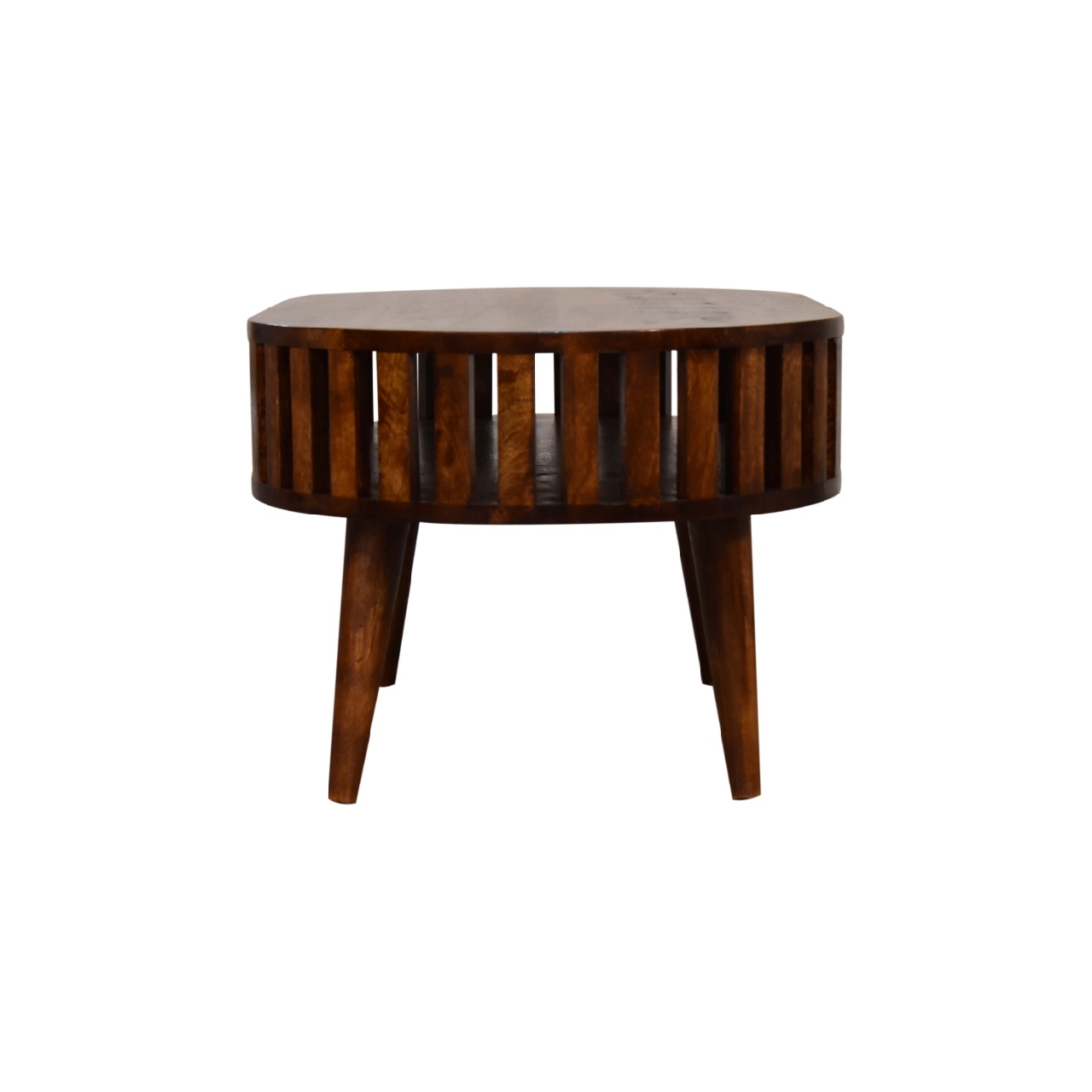 Solid Mango Wood Chestnut Finished Japanese Style Open Ariella Coffee Table - Image 8
