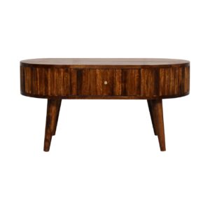 Solid Mango Wood Striped Chestnut Finished 1 Drawer Coffee Table
