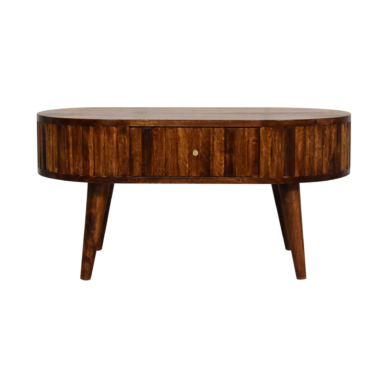 Solid Mango Wood Striped Chestnut Finished 1 Drawer Coffee Table