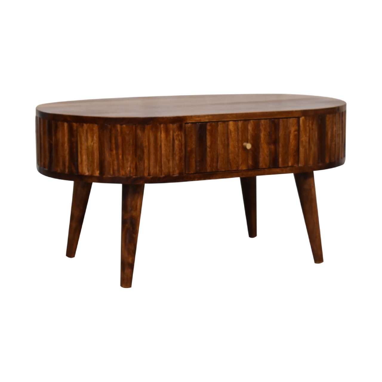 Solid Mango Wood Striped Chestnut Finished 1 Drawer Coffee Table - Image 2