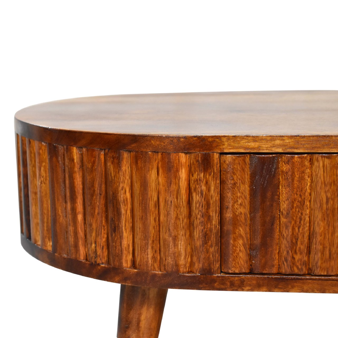 Solid Mango Wood Striped Chestnut Finished 1 Drawer Coffee Table - Image 4