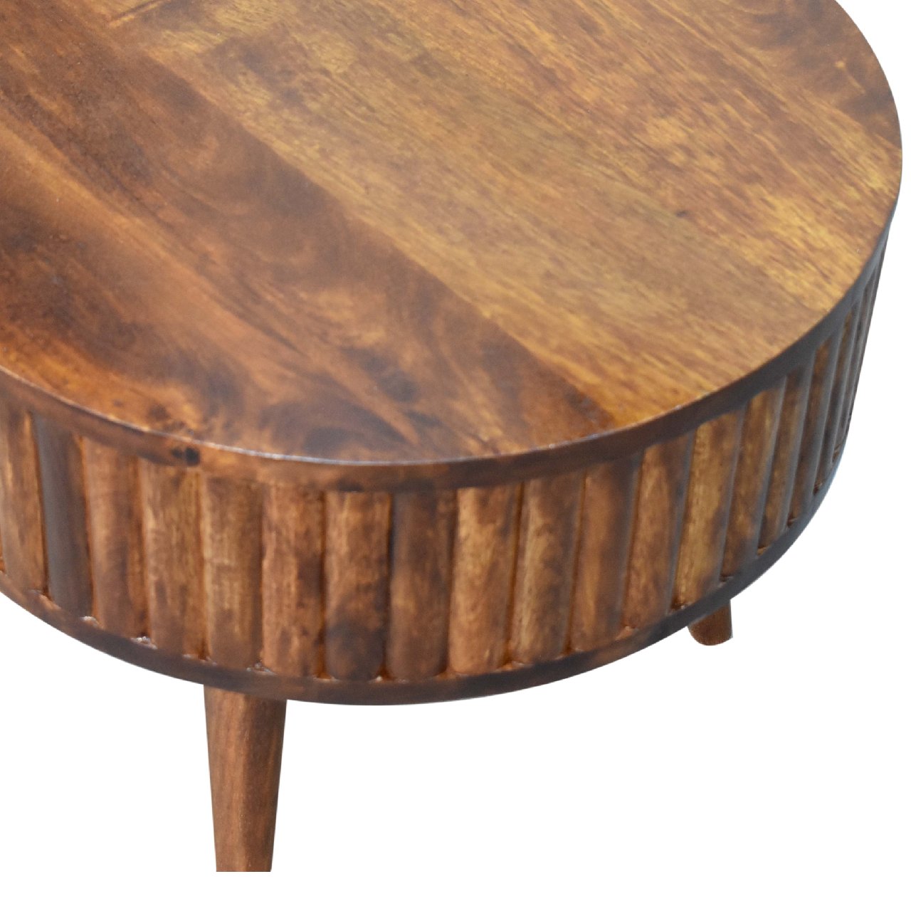 Solid Mango Wood Striped Chestnut Finished 1 Drawer Coffee Table - Image 5