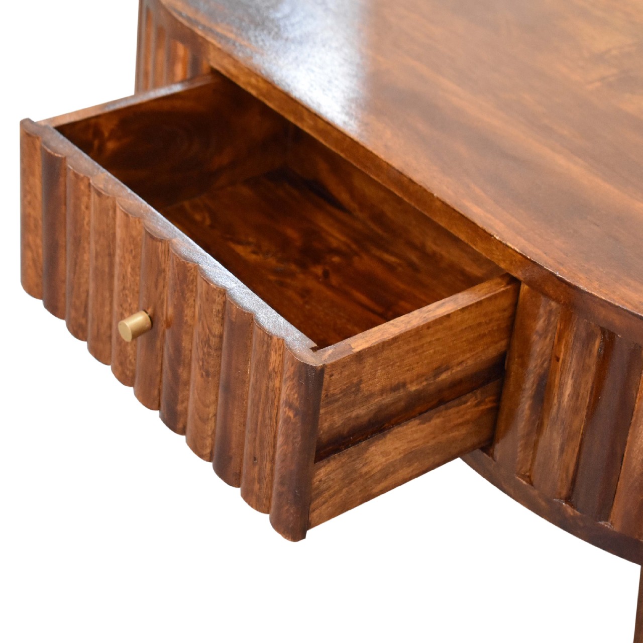 Solid Mango Wood Striped Chestnut Finished 1 Drawer Coffee Table - Image 6