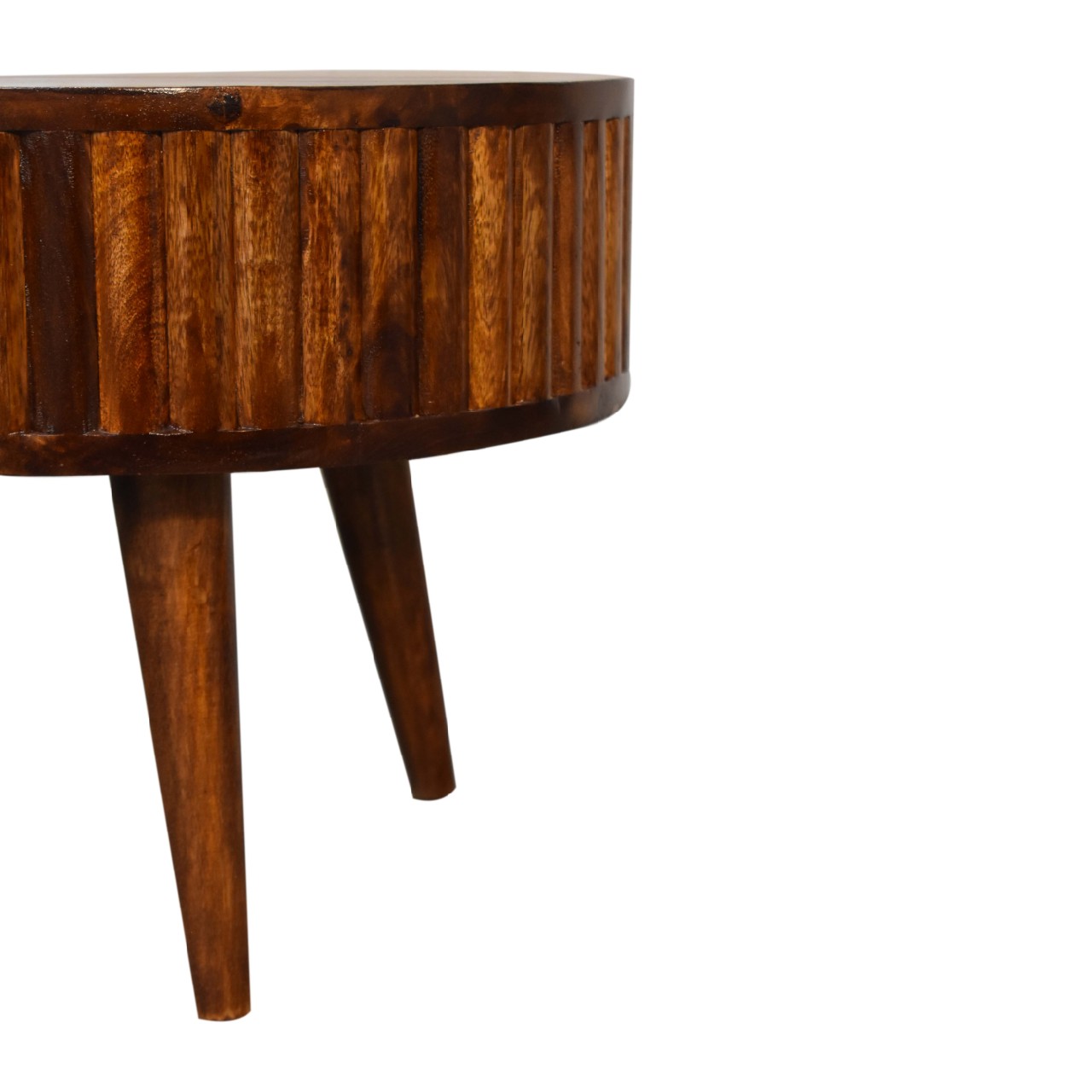 Solid Mango Wood Striped Chestnut Finished 1 Drawer Coffee Table - Image 7