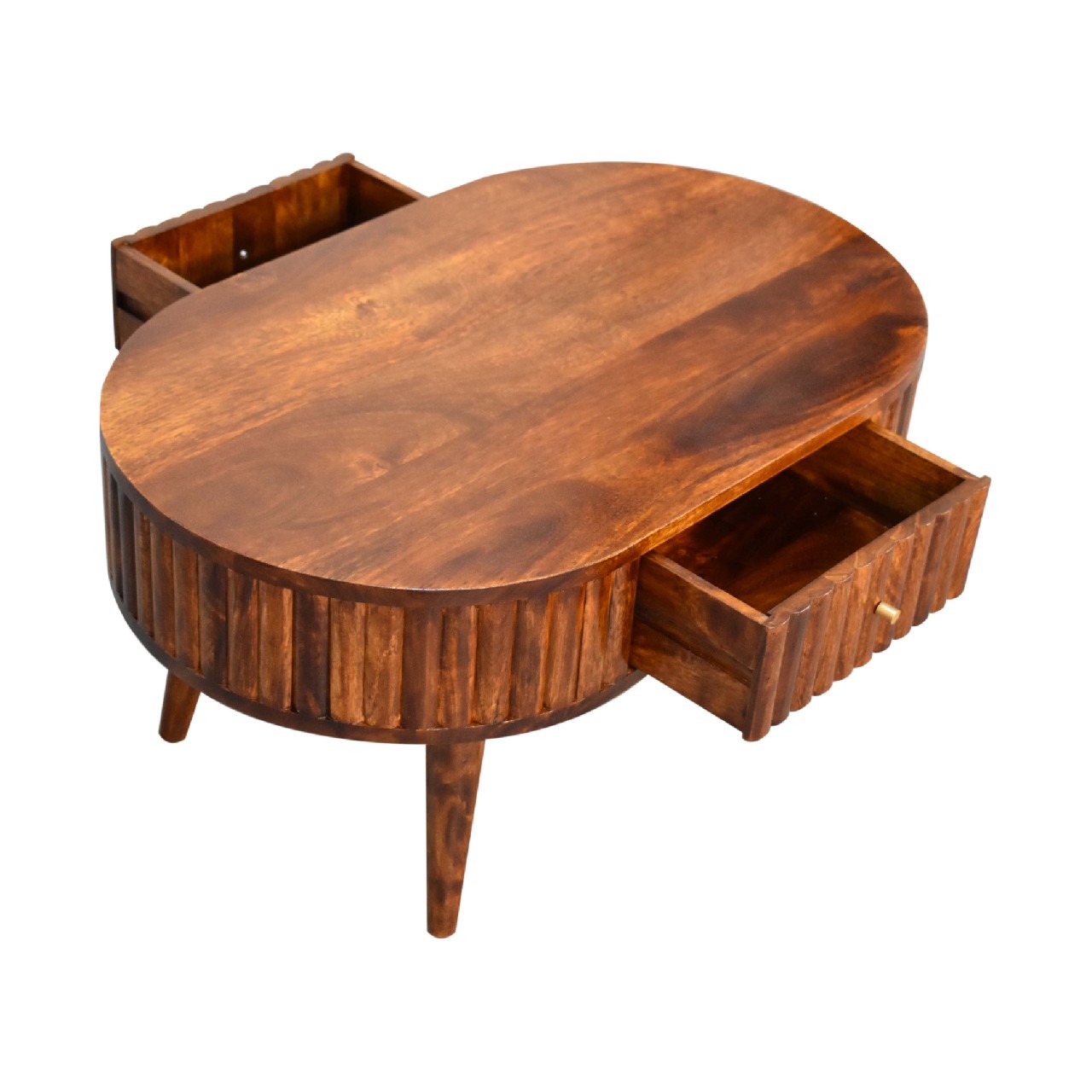 Solid Mango Wood Striped Chestnut Finished 1 Drawer Coffee Table - Image 9