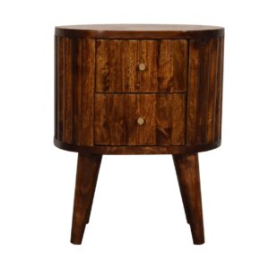 Solid Mango Wood Striped Chestnut Finished 2 Drawer Bedside
