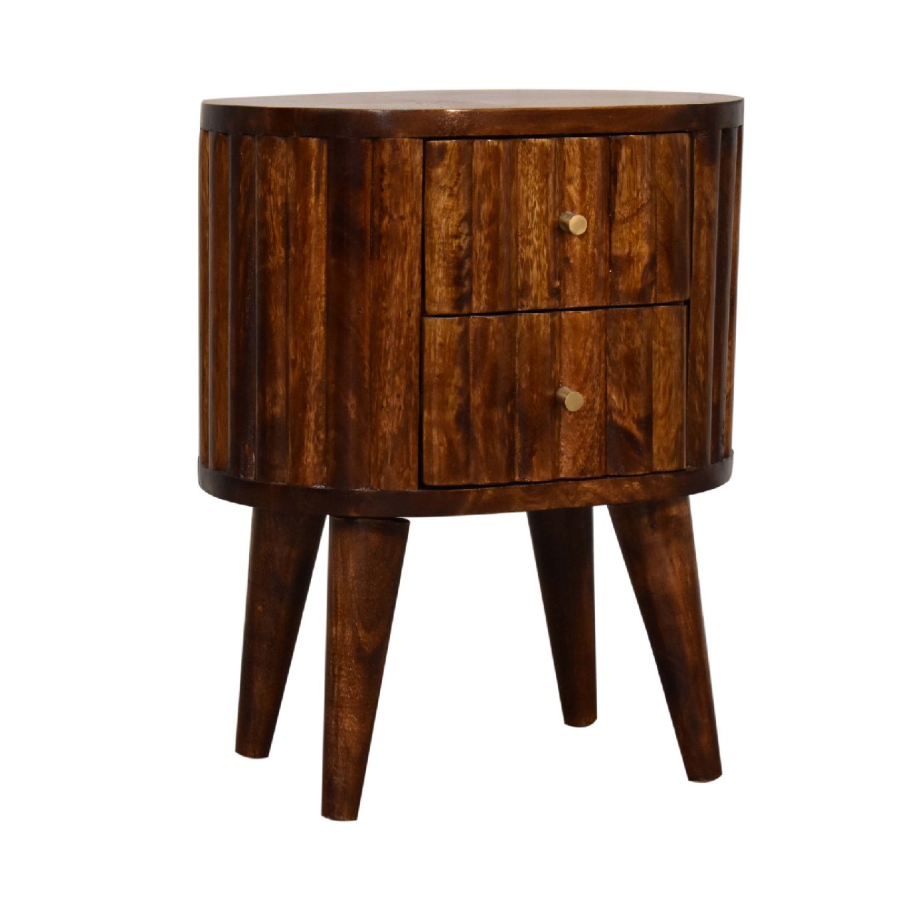 Solid Mango Wood Striped Chestnut Finished 2 Drawer Bedside - Image 2