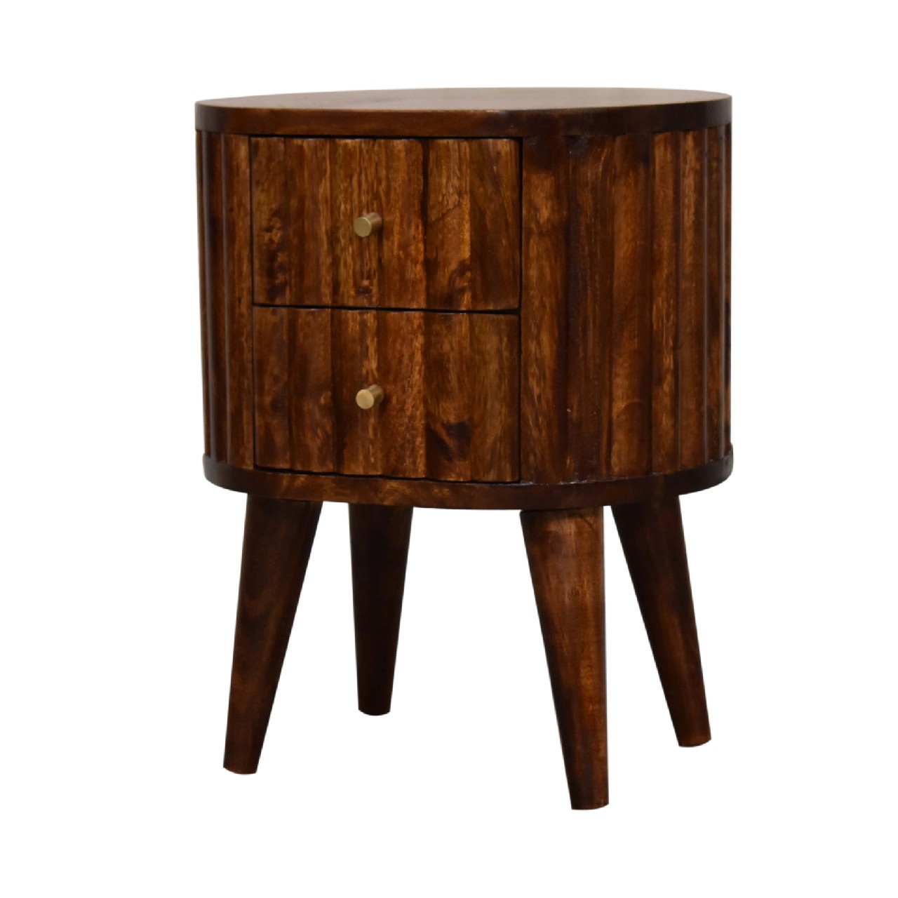 Solid Mango Wood Striped Chestnut Finished 2 Drawer Bedside - Image 3
