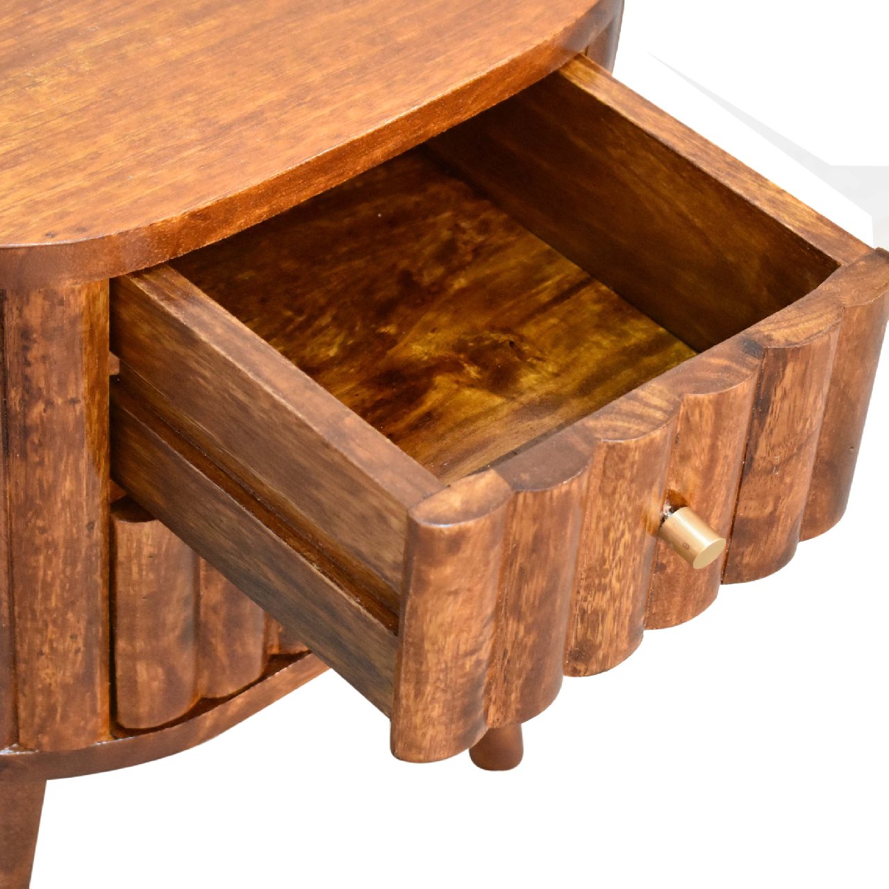 Solid Mango Wood Striped Chestnut Finished 2 Drawer Bedside - Image 4