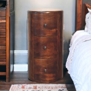 Solid Mango Wood Chestnut Finished 3 Drawer Drum Chest