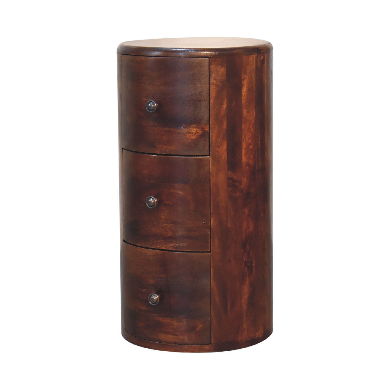 Solid Mango Wood Chestnut Finished 3 Drawer Drum Chest - Image 2