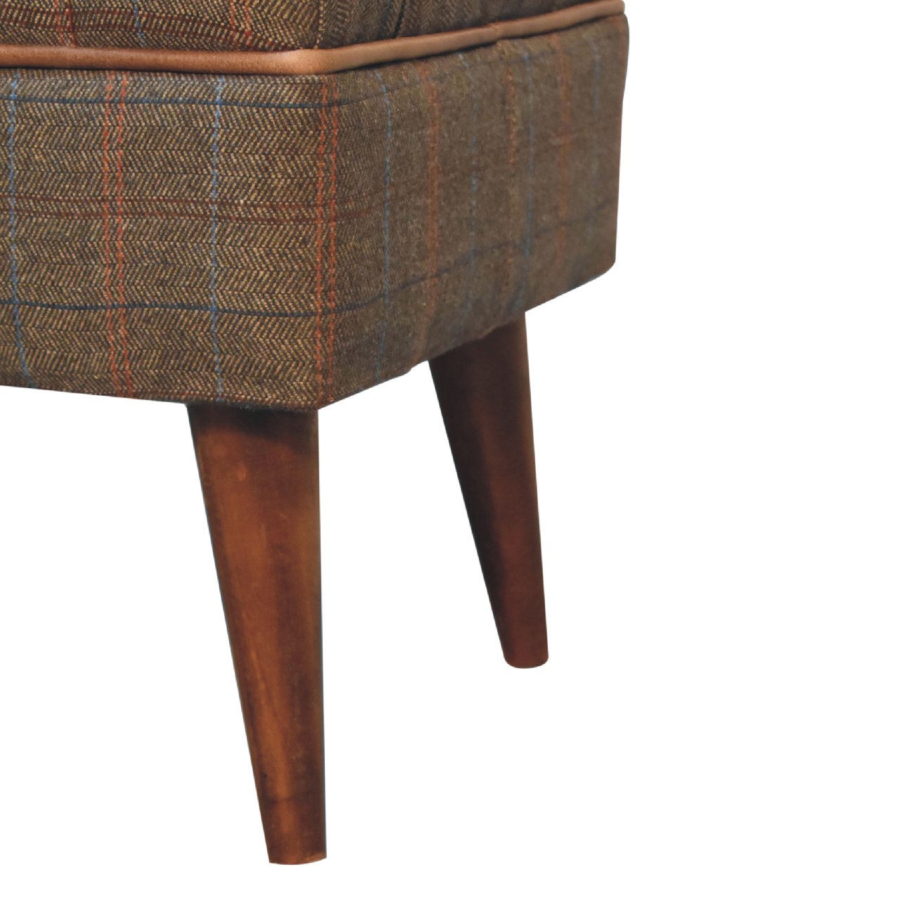 Solid Mango Wood Chestnut Finished Multi Tweed Piped Upholstered Bench - Image 6