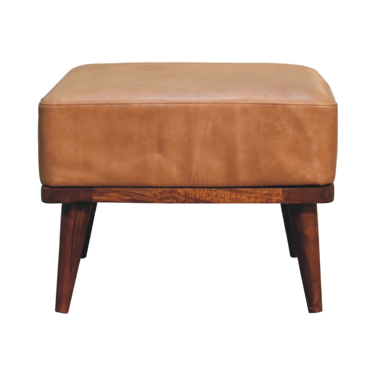 Solid Mango Wood Tan Leather Footstool - Image 8