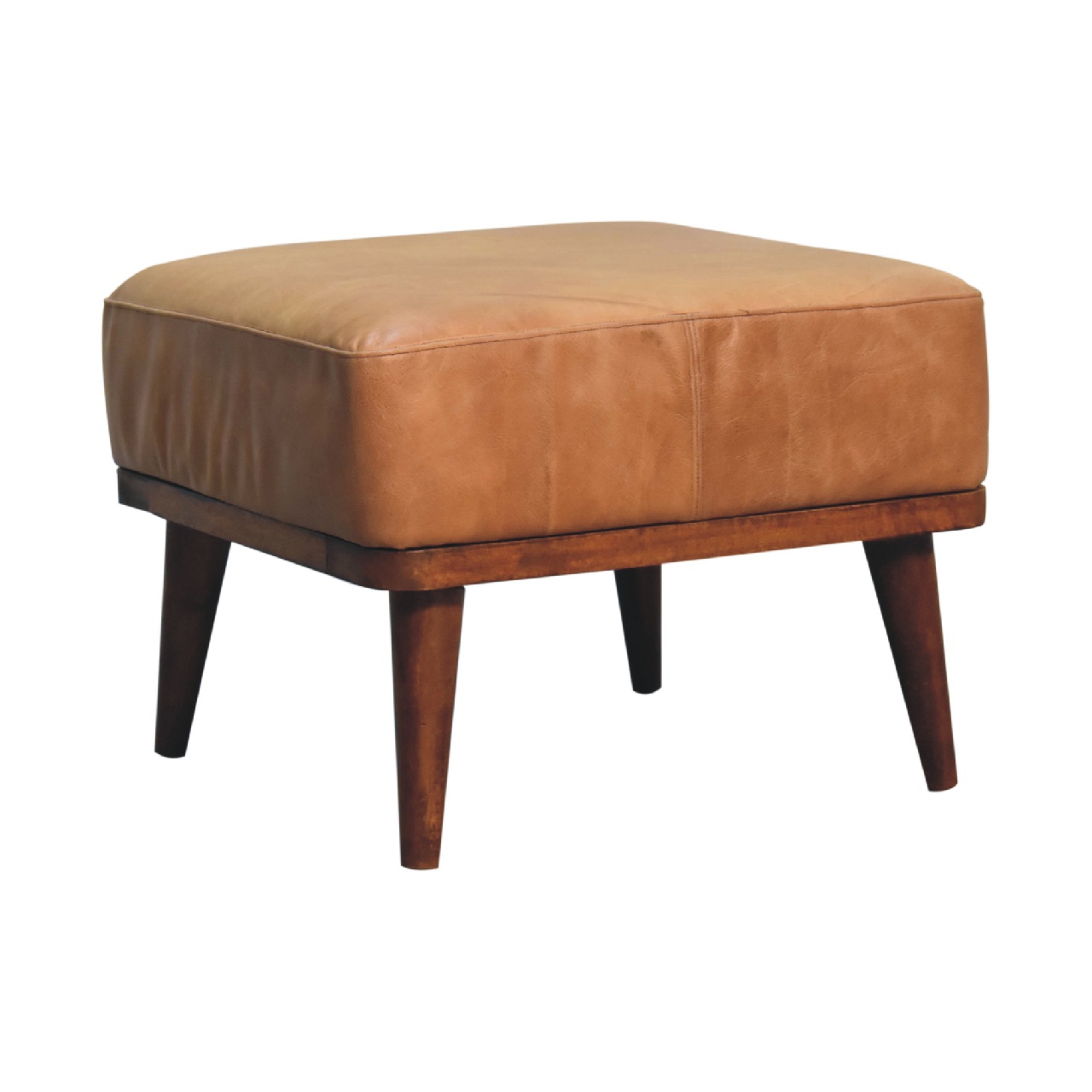 Solid Mango Wood Tan Leather Footstool - Image 2