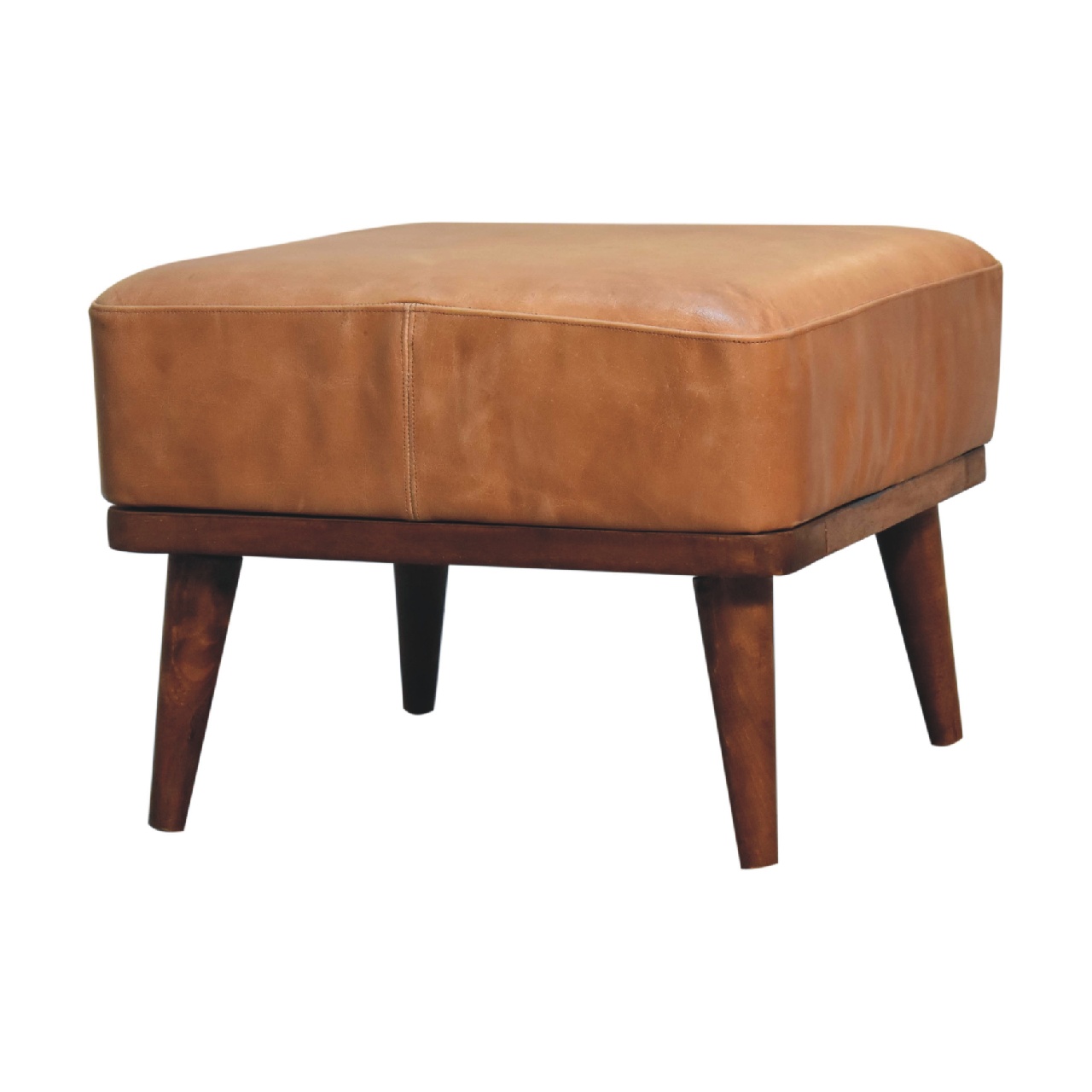 Solid Mango Wood Tan Leather Footstool - Image 3
