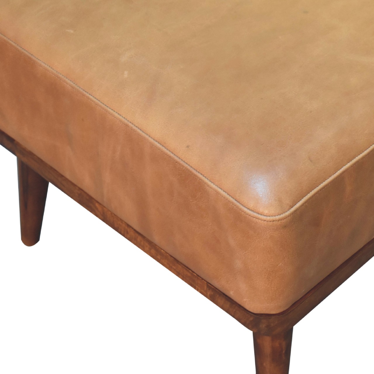 Solid Mango Wood Tan Leather Footstool - Image 5