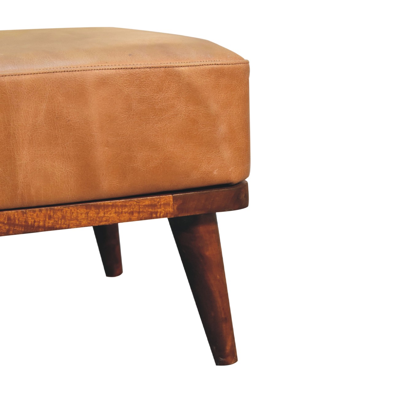 Solid Mango Wood Tan Leather Footstool - Image 6