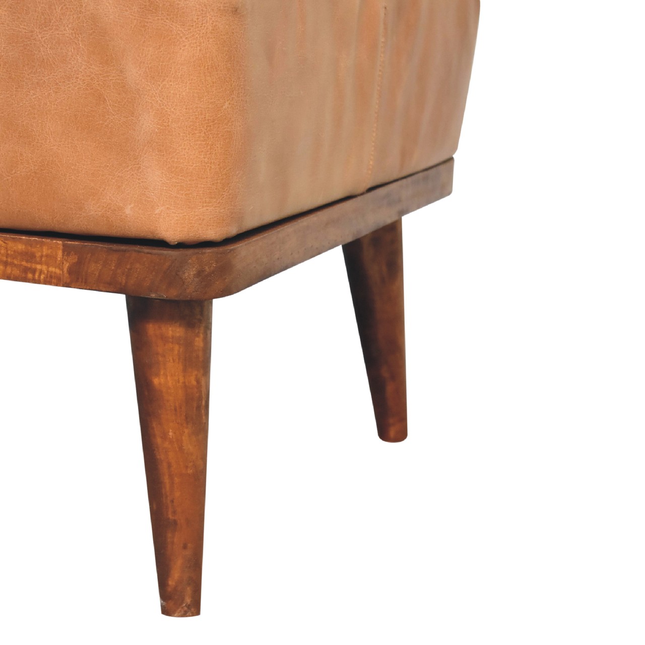 Solid Mango Wood Tan Leather Footstool - Image 7