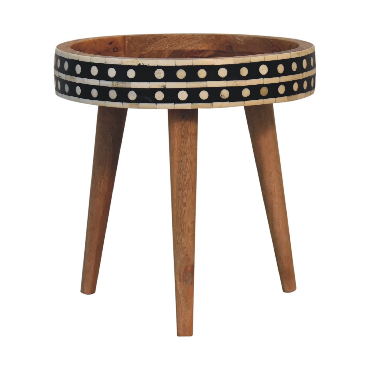 Solid Mango Wood Oak Finished Bone Inlay End Table - Image 10