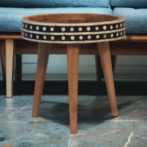 Solid Mango Wood Oak Finished Bone Inlay End Table